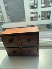 Antique Wooden Apothecary Spice Chest Cabinet 4 Drawers Primitive Farmhouse