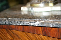 ANTIQUE FRENCH LXV STYLE BRONZE DECORATIONS, MARBLE TOP 19 C. SECRETARY ABADANT