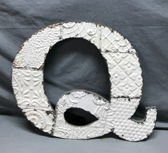 Decorative Salvage Tin Ceiling 16″ Patchwork White Metal VTG Letter Q 1791-24B