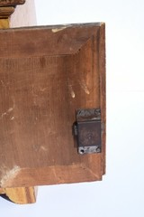 17″W, Antique 1930s small Children’s 2 door Cabinet, faux wood grain painted.