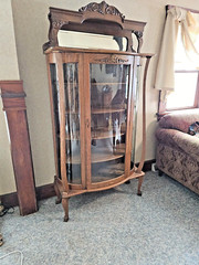 Antique Victorian Art Nouveau triple Curved glass Oak China curio cabinet