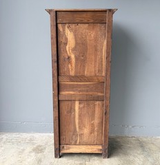 71″ Tall French Antique Breton Cabinet in Solid Chestnut Wood w/Carved Figures