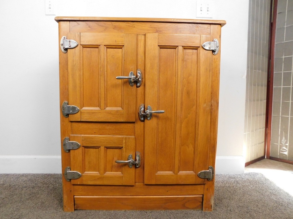 Antique REAL DEAL c1915 ALL Original Oak Ice Box Bar Storage Cabinet Chest VG