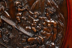 Renaissance Revival Walnut and Marble Cabinet w/ Bronze Clodion Plaque