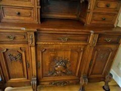 Antique French Renaissance Ornate Carved Oak Botanical Cabinet Cupboard