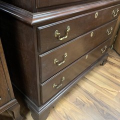 VTG 1950s Link Taylor Hand Carved Solid Mahogany Wood 9 Drawer Chest On Chest