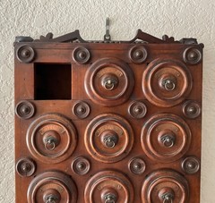 Antique Arts Crafts Unique 12 Drawer Wall Spice Cabinet Copper Labels