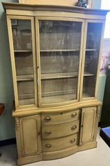 1950s Blonde Mahogany Finish Serpentine Bow Front Hutch China Cabinet