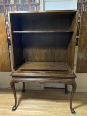 Antique Wood Cabinet with Brass Hardware, Raised Panel Doors, Shelf