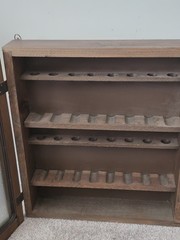 Vintage pipe wall cabinet. Wood And Glass.Sherlock Holmes.16 Slots. Very Nice.