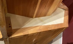 JP Callahan Custom Tiger Maple Two-Part Corner Cupboard with Shell Carving