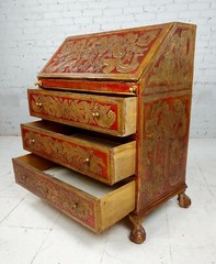 18th century Spanish Baroque Red & GIlt painted Slant front Desk