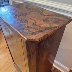 French Philippe 19th C. Burl Walnut Marquetry Cabinet w/ Key Antique