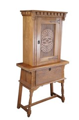 Antique Kuchins Oak Arts & Crafts Drybar Console China Cabinet Cupboard Hutch