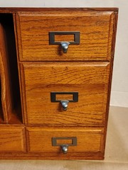 Vintage Oak Swivel Library Card Catalog CD Desk Cabinet