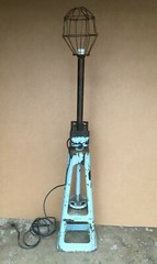 VTG Steampunk Industrial Metal Shop Garage Jack Floor Lamp Old Blue 348-26B