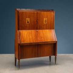 Vintage Drop-Leaf Cabinet Exotic Wood Brass Design 1950s Brass Exotic Wood Venee