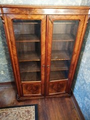 Antique Furniture: Biedermeir Walnut Bookcase China Hutch with glass front doors