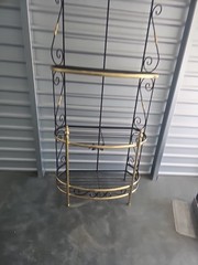 Vintage French Bakers Rack 3 Tier Scrolling Wrought Iron and Brass Etagere