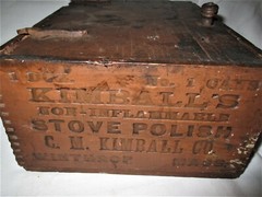 ANTIQUE COUNTRY PRIMITIVE KIMBALLS STOVE POLISH MA USA WOOD BOX CABINET CUPBOARD