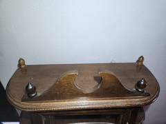 vtg Original curio Wood Walnut Color cabinet Door Inside Collectible Covered