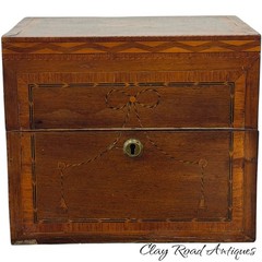 Antique Federal regency liquor box tantalus mahogany inlaid fan gilt bottles