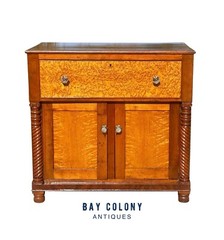 ANTIQUE FEDERAL BIRD’S EYE MAPLE & CHERRY JELLY CABINET WITH RARE BUTLER’S DESK