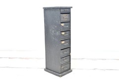 Vintage Primitive Black Wood Apothecary Spice 8 Drawer Wall/Counter Cabinet