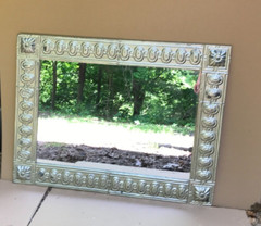 Decorative Medallion Tin Ceiling 36″ x 47″ Silver Metal Wall Mirror Old 1052-23B