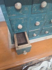 Antique apothecary drawer wood cabinet chest jewelry box tool box green vintage