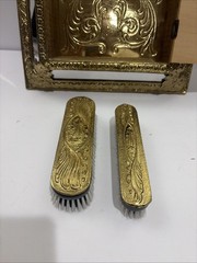 VTG Mirror Brass Glass Shoes Brushes Cabinet Continental Ornate Wall Hanging