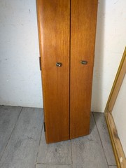 Vintage Rustic Solid Wood Skinny Display Curio Cabinet Memo Cork Board & Doors