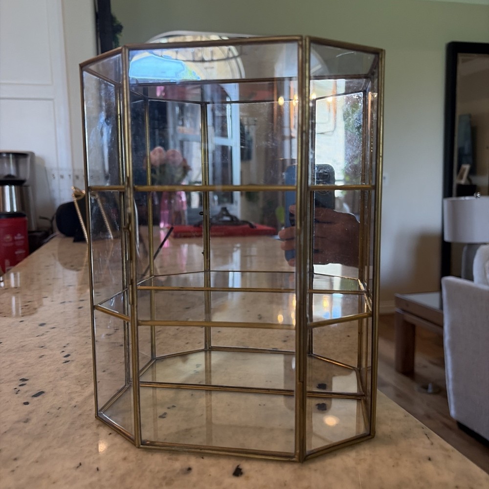 Vintage 3-Tier Brass Glass Mirrored Curio Cabinet Hanging Display Box