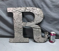 Decorative Salvage Tin Ceiling 16″ Patchwork Silver Metal VTG Letter R 224-25B