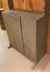 19th Century One-Piece Green Painted Stepback Cupboard with Single Door