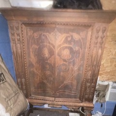 Antique Style Carved Wood Brown Cabinet Raised Panel 2 Hinged Doors Handles
