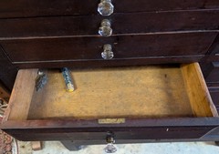 Outstanding 1920s Solid Mahogany Glass Top & Door – 21 Drawer Dental Cabinet