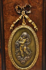 Antique Napoleon III Burl Walnut 2 Door Wardrobe Cabinet with Bronze Plaques