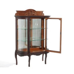 Antique RJ Horner Diminutive Oak Vitrine with Foliate Elements C1910
