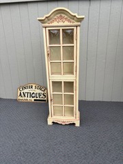 67860 Vintage French Country Curio Cabinet with Convex Glass Panels