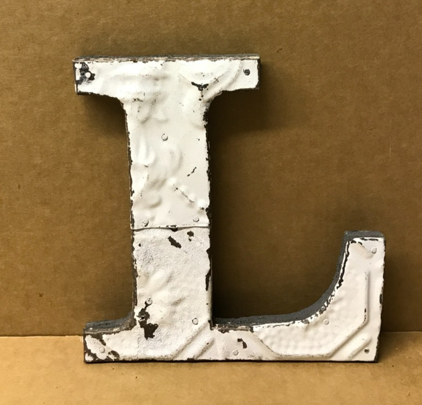 Decorative Salvaged Tin Ceiling 8″ Patchwork Shabby White Letter L Metal 181-26B