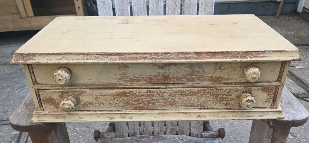 Antique Spool Cabinet 2 Drawer As Found Beutiful Patina W/ Scallop Drawers