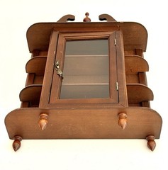 Vintage Wooden Wall Curio Cabinet Display Shelf Plexiglass Door Brown MDF 17”H
