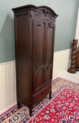 Antique French Louis XV Style Armoire Cupboard Linen Cabinet Bonnetiere Oak