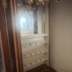 Vintage Large Wood And Glass Door Jewelry Cabinet