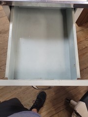 Vintage 1950s White Metal Kitchen Cabinet w/ Formica Top Mid-Century