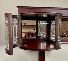 Antique Victorian Jeweled & Beveled Leaded Glass Back Cupboard – 1890s #22467
