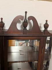 Antique 1940s Ferguson 7843 Mahogany Curved Glass Mirror Curio Case Wall Cabinet