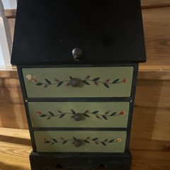 Hand Painted Wooden Trinket Box with Drawers, Floral Design, Black Green