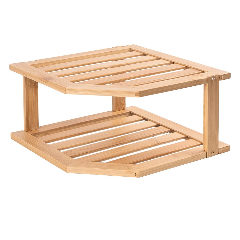 VERTORGAN Bamboo Corner Shelf,2 Tier Plate Organizer for 1 Pc, Natural